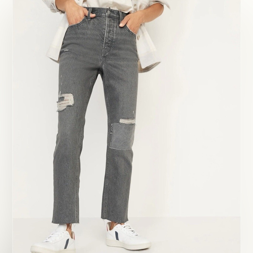 Old Navy Extra High-Waisted Patchwork Straight Jeans